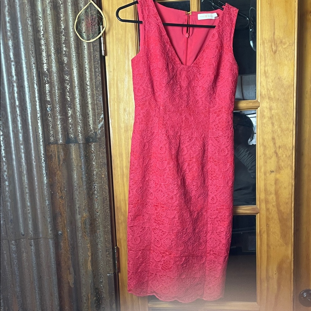 Tory Burch Vibrant Red Lace Midi Dress, Size L